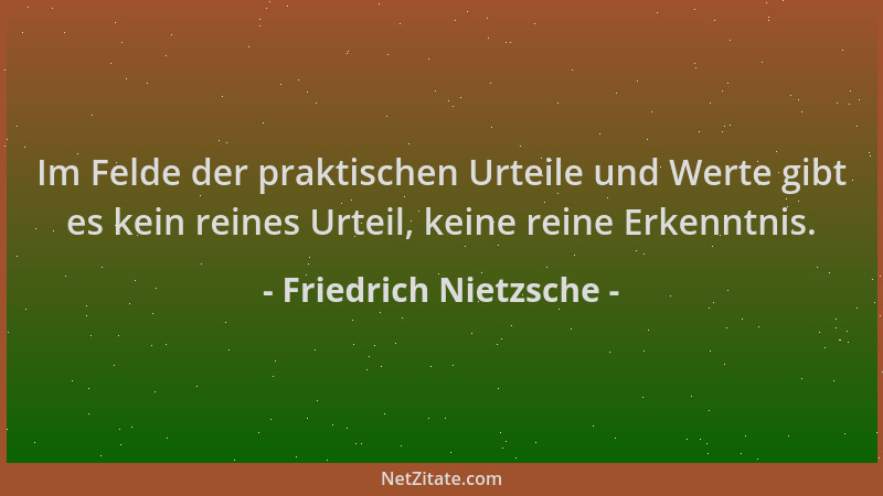 Friedrich Nietzsche - Im Felde der praktischen Urteile und Werte gibt es kein reines Urteil, keine reine Erkenntnis....