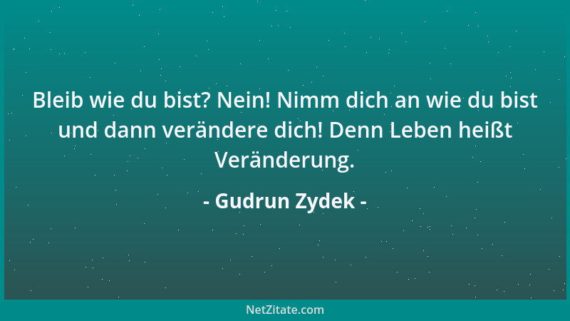 Gudrun Zydek - Bleib wie du bist? Nein! Nimm dich an wie du bist und dann verändere dich! Denn Leben heißt Veränderung....