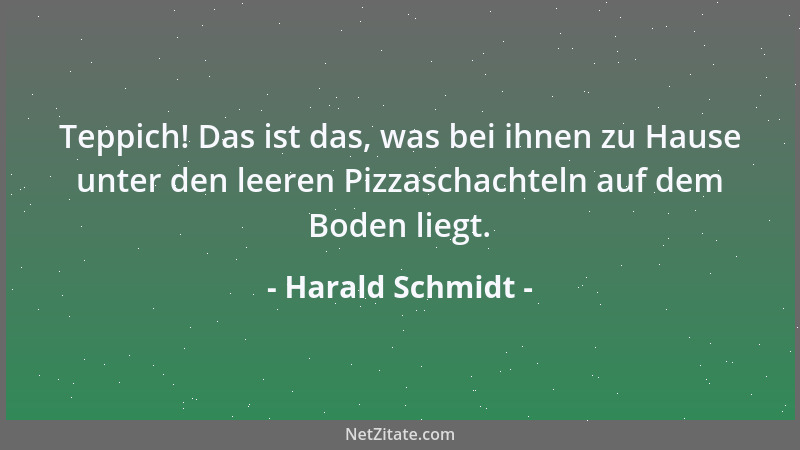 Harald Schmidt - Teppich! Das ist das, was bei ihnen zu Hause unter den leeren Pizzaschachteln auf dem Boden liegt....