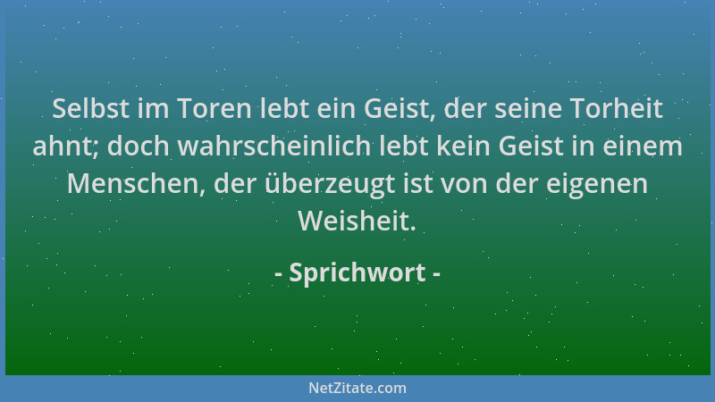 Sprichwort - Selbst im Toren lebt ein Geist, der seine Torheit ahnt; doch wahrscheinlich lebt kein Geist in einem Menschen,...
