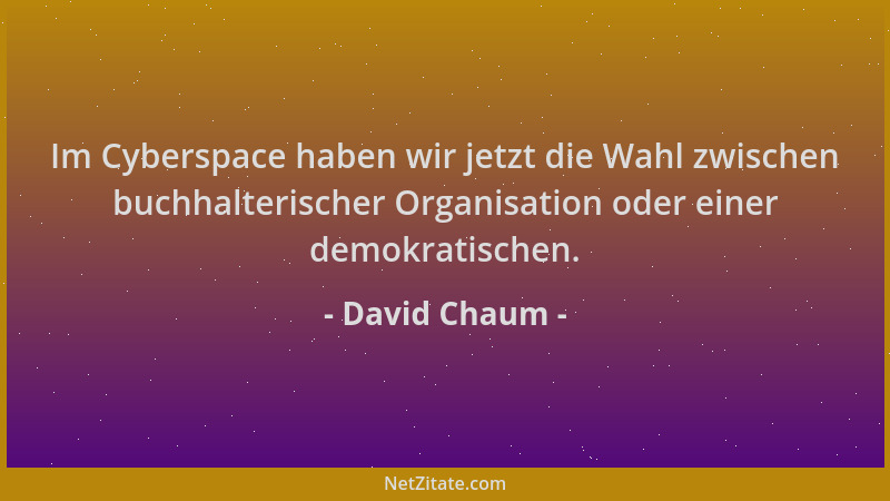 David Chaum - Im Cyberspace haben wir jetzt die Wahl zwischen buchhalterischer Organisation oder einer demokratischen....