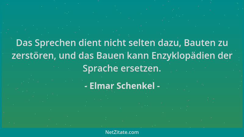 Elmar Schenkel - Das Sprechen dient nicht selten dazu, Bauten zu zerstören, und das Bauen kann Enzyklopädien der Sprache er...