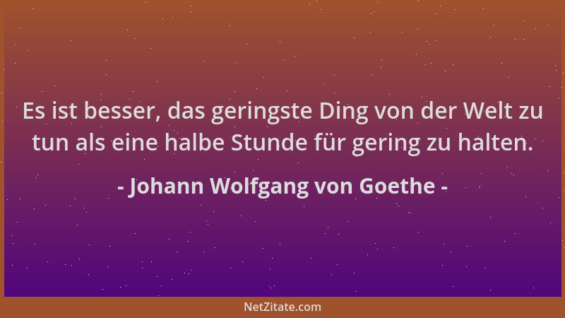 Johann Wolfgang von Goethe - Es ist besser, das geringste Ding von der Welt zu tun als eine halbe Stunde für gering zu halt...