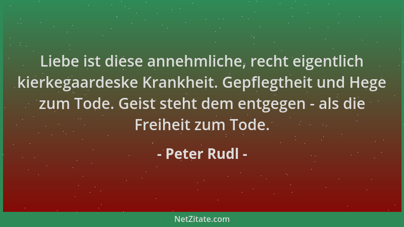 Peter Rudl - Liebe ist diese annehmliche, recht eigentlich kierkegaardeske Krankheit. Gepflegtheit und Hege zum Tode. Geist...