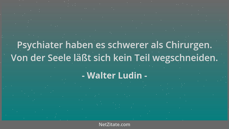 Walter Ludin - Psychiater haben es schwerer als Chirurgen. Von der Seele läßt sich kein Teil wegschneiden....