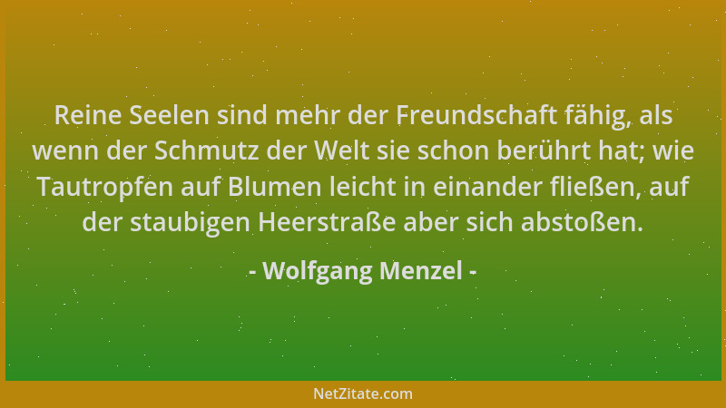 Wolfgang Menzel - Reine Seelen sind mehr der Freundschaft fähig, als wenn der Schmutz der Welt sie schon berührt hat; wie T...
