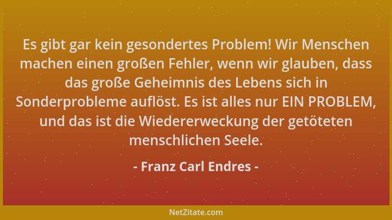 Franz Carl Endres - Es gibt gar kein gesondertes Problem! Wir Menschen machen einen großen Fehler, wenn wir glauben, dass d...