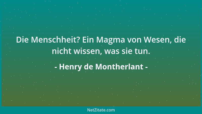Henry de Montherlant - Die Menschheit? Ein Magma von Wesen, die nicht wissen, was sie tun....