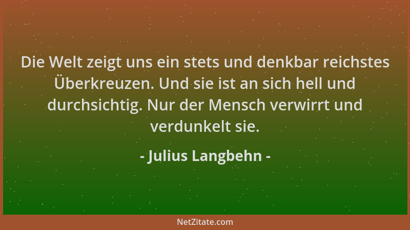 Julius Langbehn - Die Welt zeigt uns ein stets und denkbar reichstes Überkreuzen. Und sie ist an sich hell und durchsichtig...