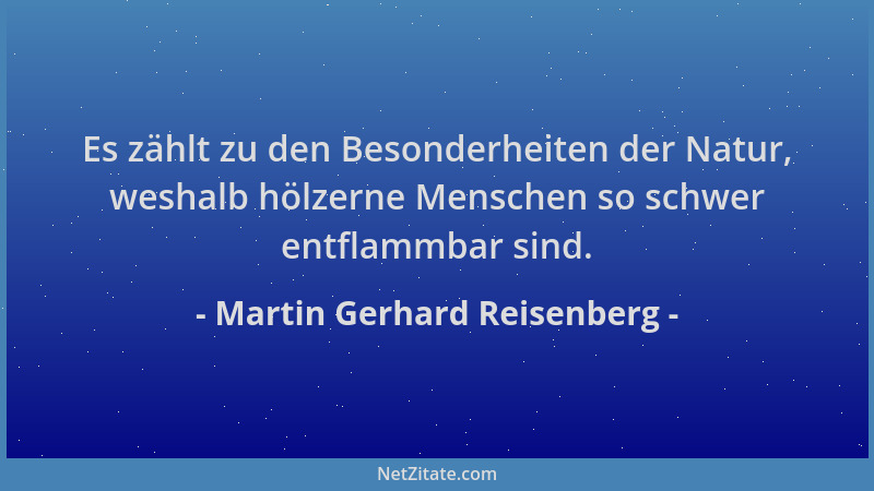 Martin Gerhard Reisenberg - Es zählt zu den Besonderheiten der Natur, weshalb hölzerne Menschen so schwer entflammbar sind....