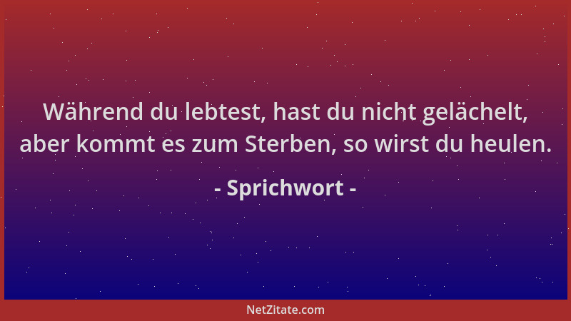 Sprichwort - Während du lebtest, hast du nicht gelächelt, aber kommt es zum Sterben, so wirst du heulen....