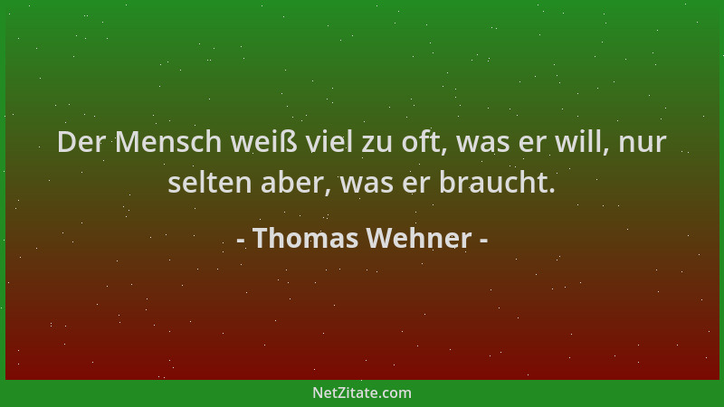 Thomas Wehner - Der Mensch weiß viel zu oft, was er will, nur selten aber, was er braucht....