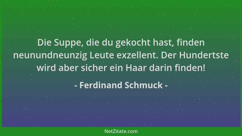 Ferdinand Schmuck - Die Suppe, die du gekocht hast, finden neunundneunzig Leute exzellent. Der Hundertste wird aber sicher...