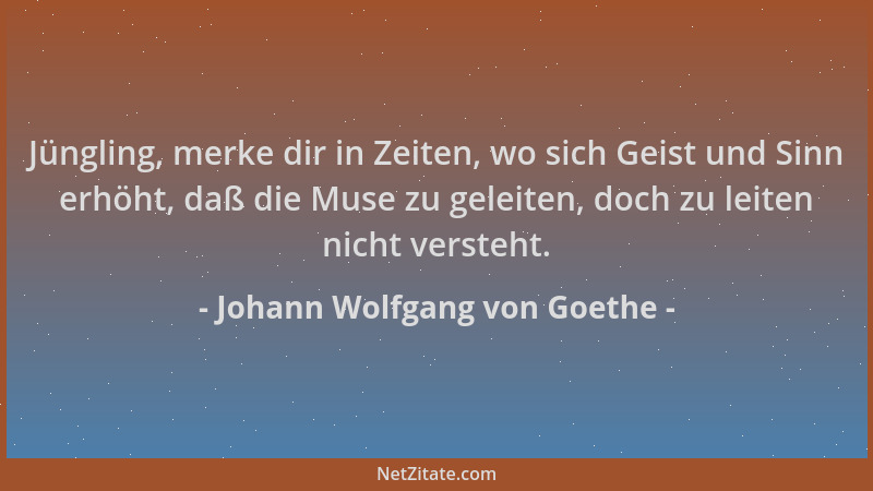 Johann Wolfgang von Goethe - Jüngling, merke dir in Zeiten, wo sich Geist und Sinn erhöht, daß die Muse zu geleiten, doch z...