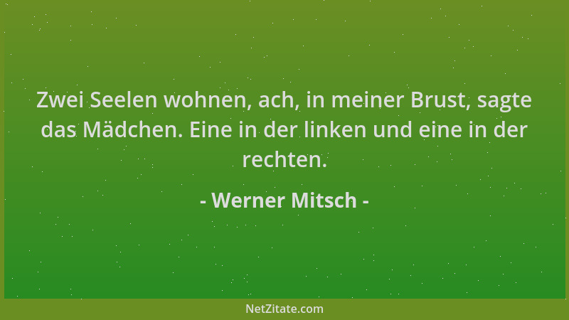 Werner Mitsch - Zwei Seelen wohnen, ach, in meiner Brust, sagte das Mädchen. Eine in der linken und eine in der rechten....