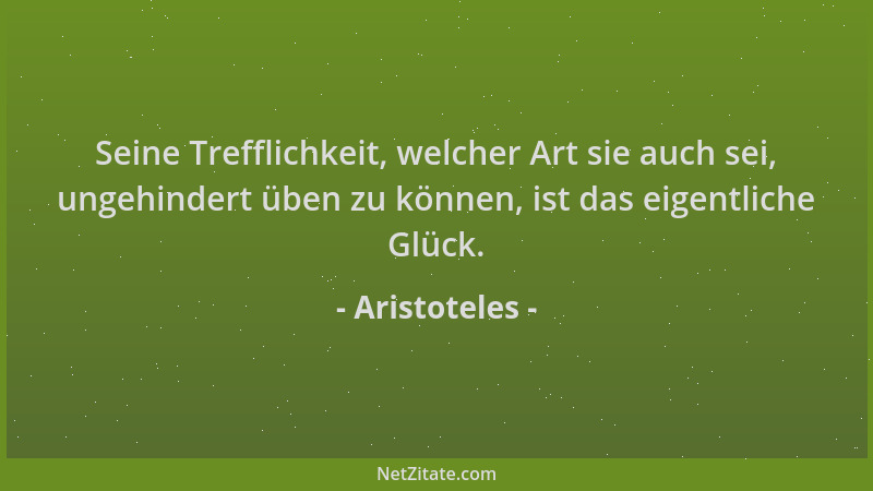 Aristoteles - Seine Trefflichkeit, welcher Art sie auch sei, ungehindert üben zu können, ist das eigentliche Glück....