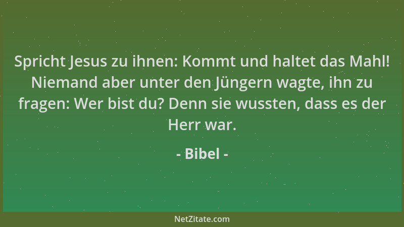 Bibel - Spricht Jesus zu ihnen: Kommt und haltet das Mahl! Niemand aber unter den Jüngern wagte, ihn zu fragen: Wer bist du...