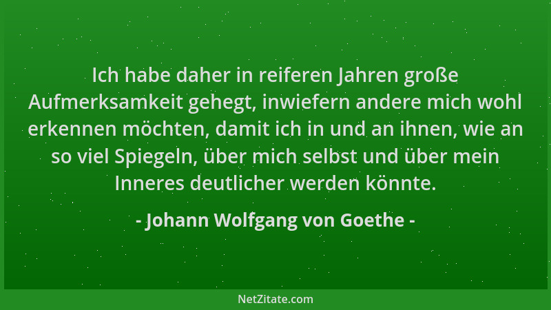 Johann Wolfgang von Goethe - Ich habe daher in reiferen Jahren große Aufmerksamkeit gehegt, inwiefern andere mich wohl erke...