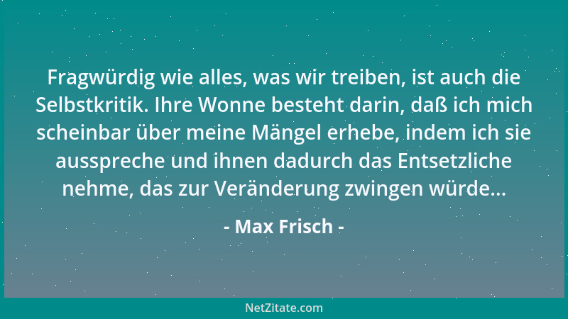 Max Frisch - Aber die beste und sicherste Tarnung ist immer noch die blanke und nackte Wahrheit. Komischerweise. Die glaubt...