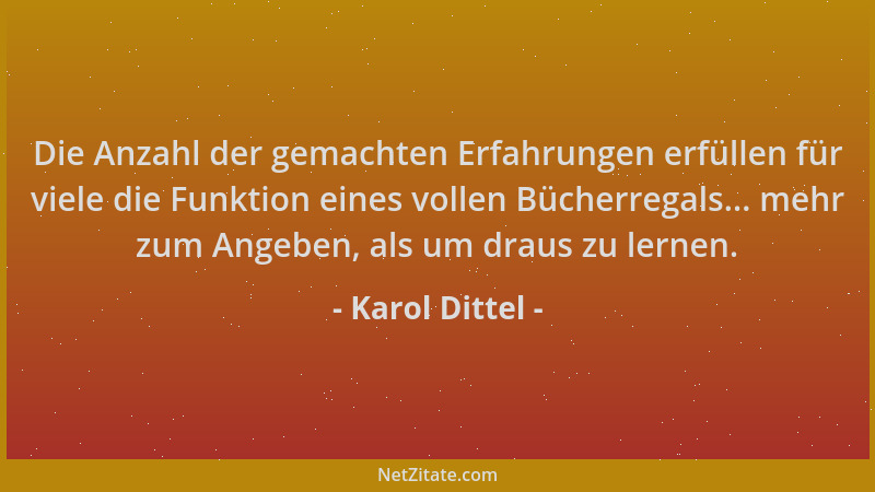 Karol Dittel - Die Anzahl der gemachten Erfahrungen erfüllen für viele die Funktion eines vollen Bücherregals... mehr zum A...