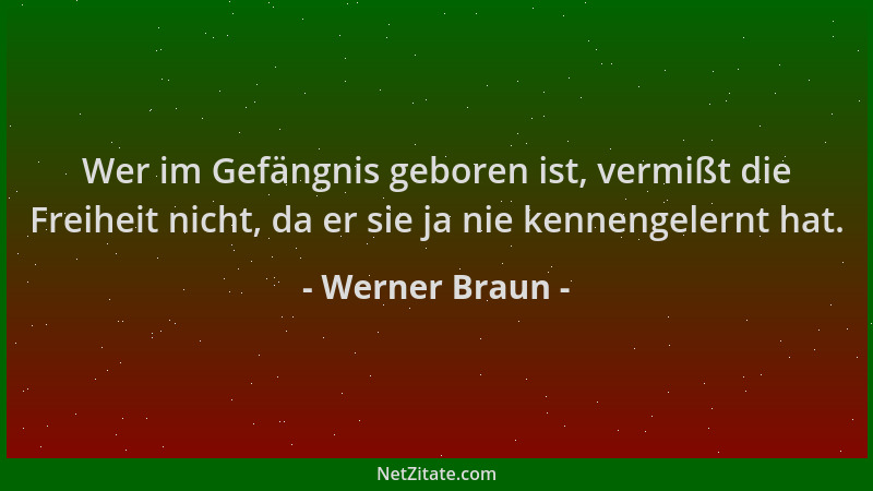 Werner Braun - Wer im Gefängnis geboren ist, vermißt die Freiheit nicht, da er sie ja nie kennengelernt hat....