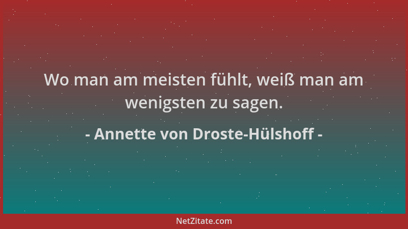Annette von Droste-Hülshoff - Wo man am meisten fühlt, weiß man am wenigsten zu sagen....