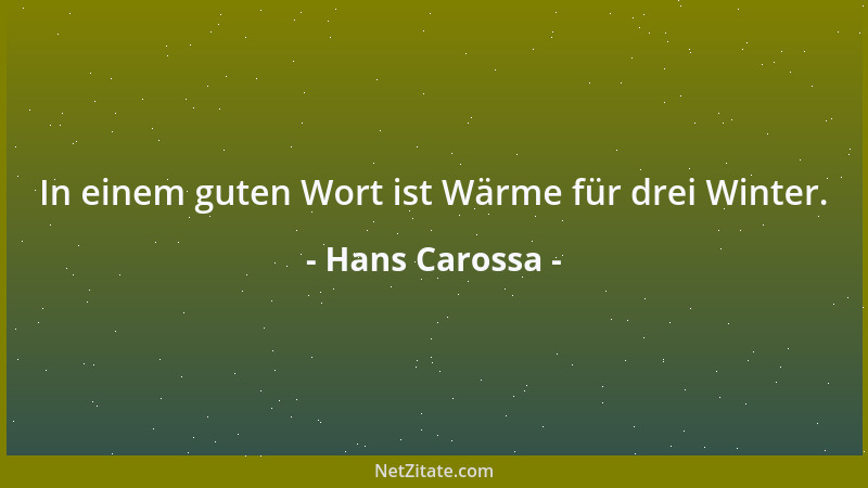 Hans Carossa - In einem guten Wort ist Wärme für drei Winter....