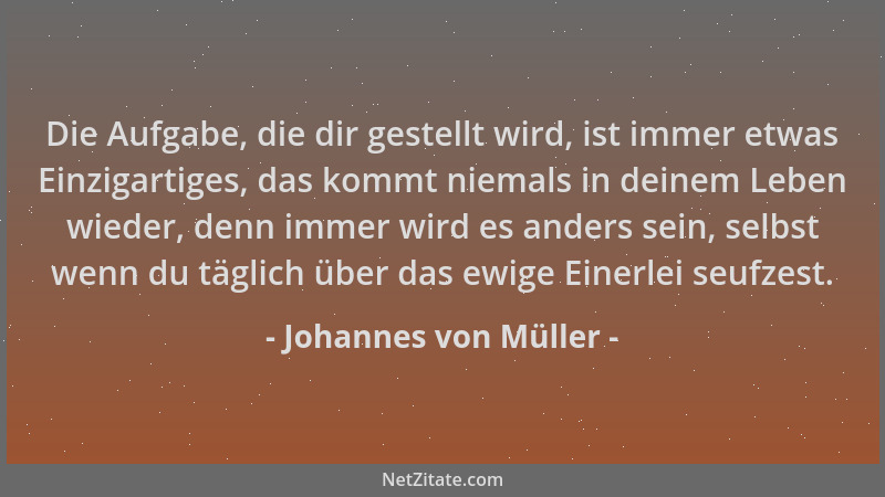 Johannes von Müller - Die Aufgabe, die dir gestellt wird, ist immer etwas Einzigartiges, das kommt niemals in deinem Leben...