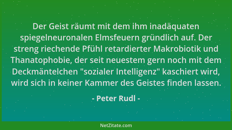 Peter Rudl - Der Geist räumt mit dem ihm inadäquaten spiegelneuronalen Elmsfeuern gründlich auf. Der streng riechende Pfühl...