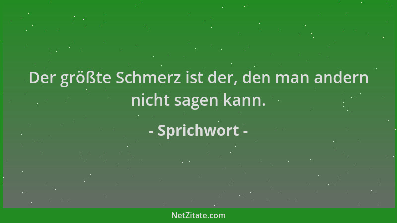 Sprichwort - Der größte Schmerz ist der, den man andern nicht sagen kann....