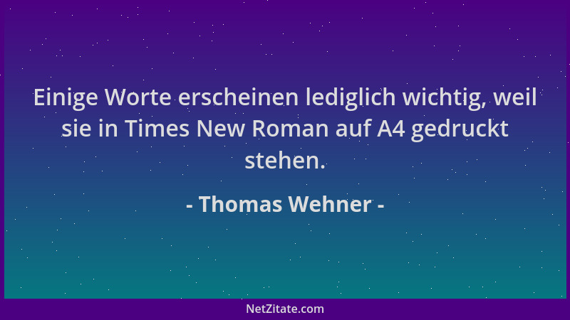 Thomas Wehner - Einige Worte erscheinen lediglich wichtig, weil sie in Times New Roman auf A4 gedruckt stehen....