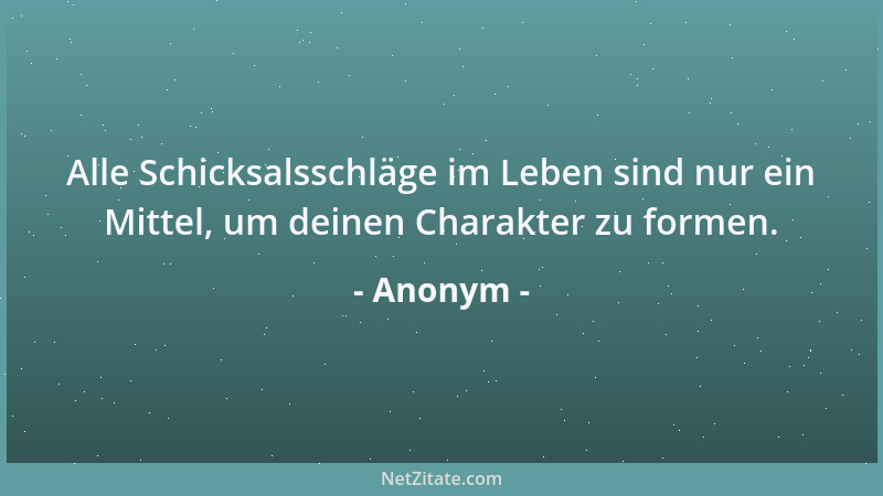 Anonym - Alle Schicksalsschläge im Leben sind nur ein Mittel, um deinen Charakter zu formen....