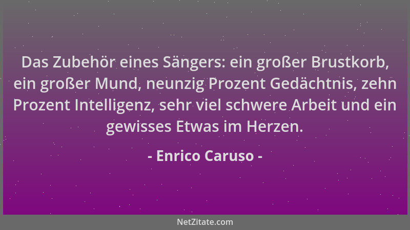 Enrico Caruso - Das Zubehör eines Sängers: ein großer Brustkorb, ein großer Mund, neunzig Prozent Gedächtnis, zehn Prozent...
