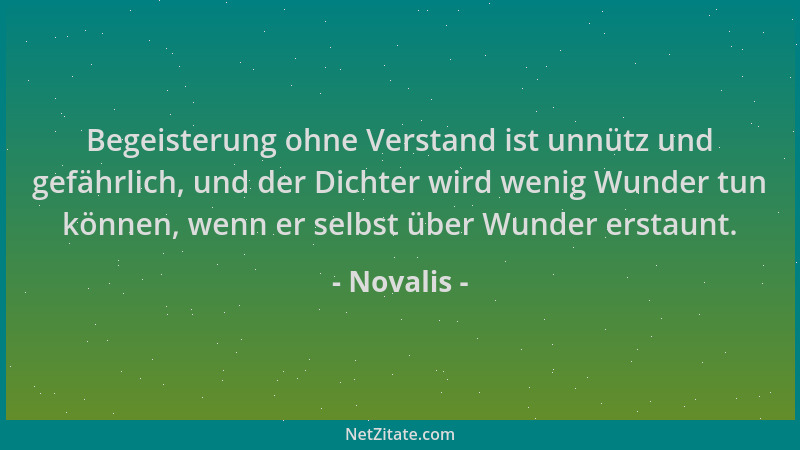 Novalis - Begeisterung ohne Verstand ist unnütz und gefährlich, und der Dichter wird wenig Wunder tun können, wenn er selbs...