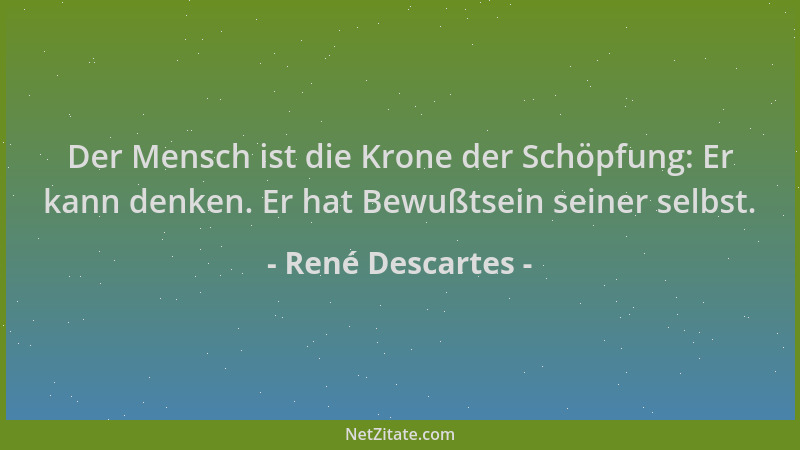 René Descartes - Der Mensch ist die Krone der Schöpfung: Er kann denken. Er hat Bewußtsein seiner selbst....