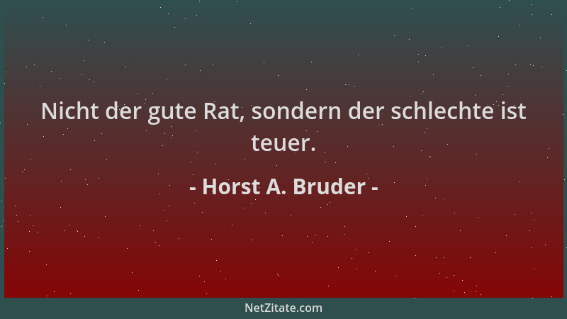 Horst A. Bruder - Nicht der gute Rat, sondern der schlechte ist teuer....