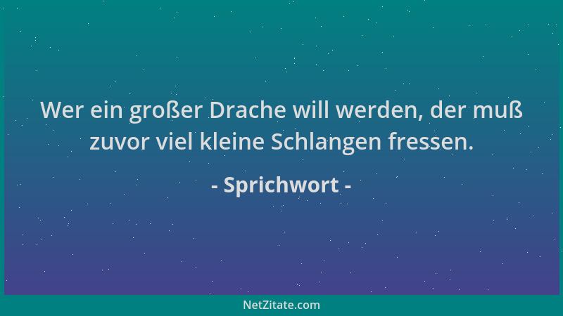 Sprichwort - Wer ein großer Drache will werden, der muß zuvor viel kleine Schlangen fressen....