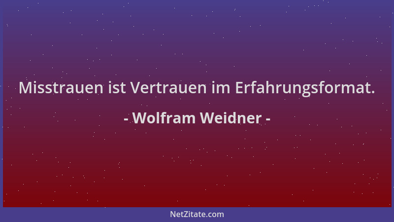 Wolfram Weidner - Misstrauen ist Vertrauen im Erfahrungsformat....