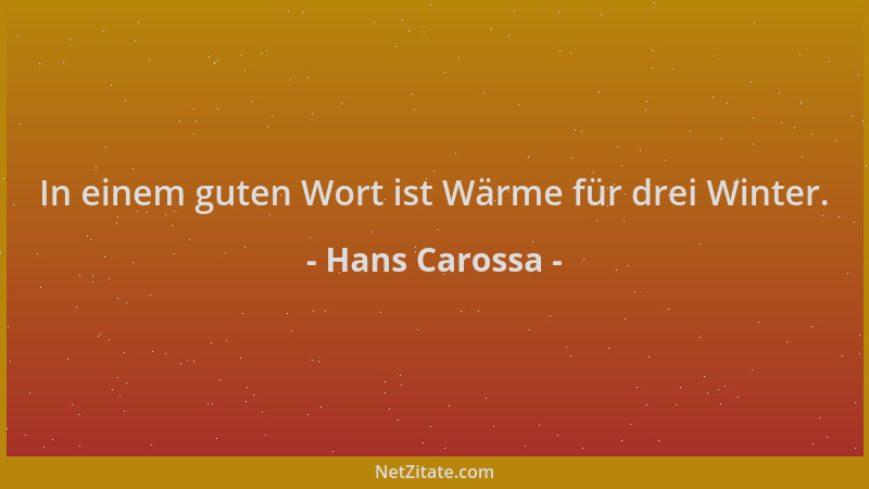 Hans Carossa - In einem guten Wort ist Wärme für drei Winter....