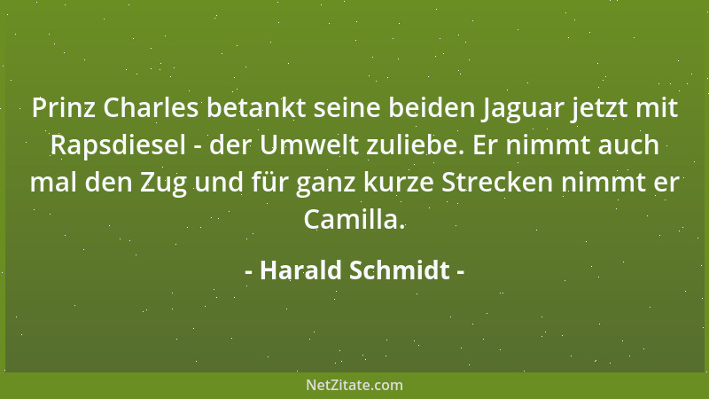 Harald Schmidt - Prinz Charles betankt seine beiden Jaguar jetzt mit Rapsdiesel - der Umwelt zuliebe. Er nimmt auch mal den...