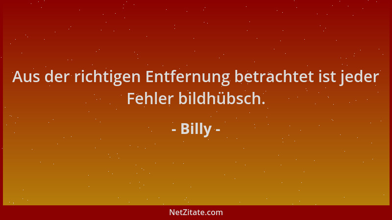 Billy - Aus der richtigen Entfernung betrachtet ist jeder Fehler bildhübsch....