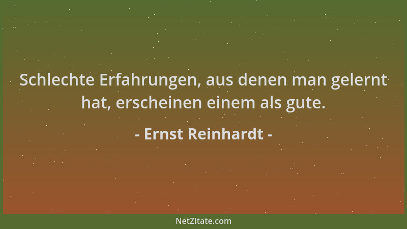 Ernst Reinhardt - Schlechte Erfahrungen, aus denen man gelernt hat, erscheinen einem als gute....
