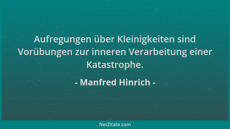 Manfred Hinrich - Aufregungen über Kleinigkeiten sind Vorübungen zur inneren Verarbeitung einer Katastrophe....