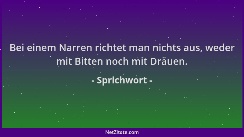 Sprichwort - Bei einem Narren richtet man nichts aus, weder mit Bitten noch mit Dräuen....