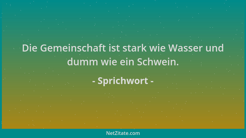 Sprichwort - Die Gemeinschaft ist stark wie Wasser und dumm wie ein Schwein....