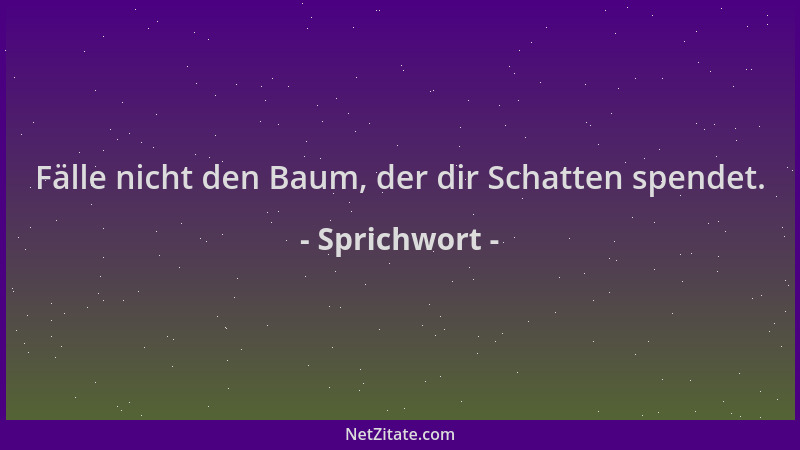 Sprichwort - Fälle nicht den Baum, der dir Schatten spendet....