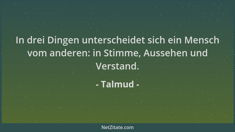 Talmud - In drei Dingen unterscheidet sich ein Mensch vom anderen: in Stimme, Aussehen und Verstand....