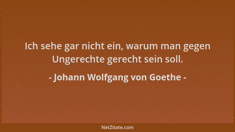 Johann Wolfgang von Goethe - Ich sehe gar nicht ein, warum man gegen Ungerechte gerecht sein soll....