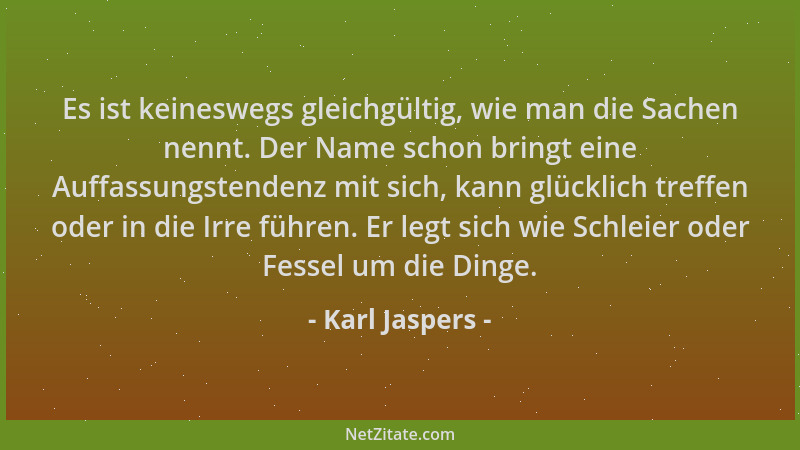 Karl Jaspers - Es ist keineswegs gleichgültig, wie man die Sachen nennt. Der Name schon bringt eine Auffassungstendenz mit...