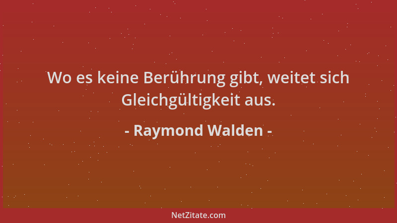 Raymond Walden - Wo es keine Berührung gibt, weitet sich Gleichgültigkeit aus....